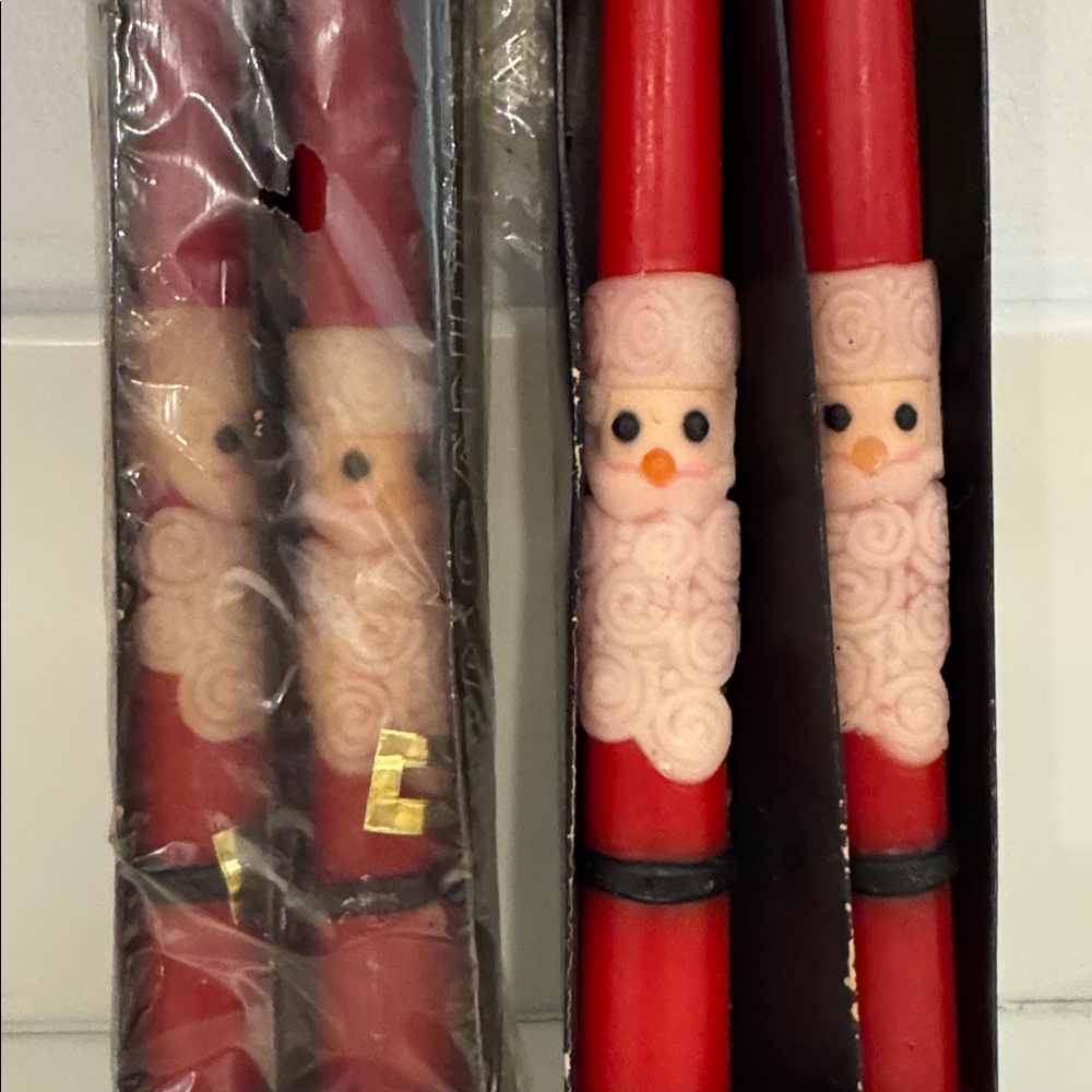 NOS VINTAGE 60s/70s Red Santa Taper Candles Set of 4, Vintage Christmas Decor